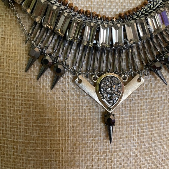 Elegant Silver and Brown Statement Necklace - Picture 2 of 5